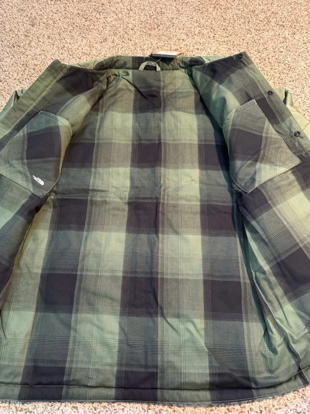 The North Face Men’s Afterburner Reversible Insulated Green Plaid Jacket- M